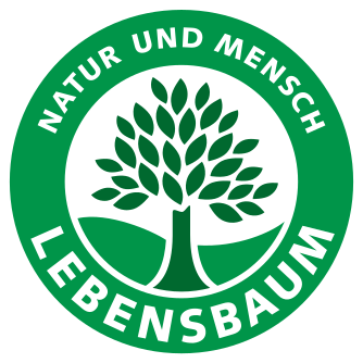 Lebensbaum-Logo: grünes rundes Siegel mit stilisiertem Baum und Schriftzug "Natur und Mensch Lebensbaum"