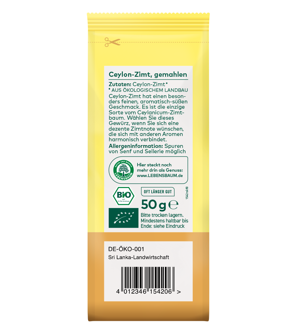 Bio Ceylon-Zimt Rückseite