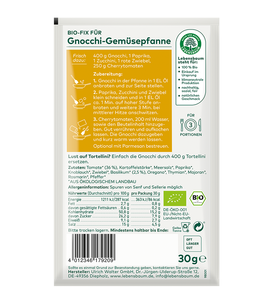 Bio-Fix für Gnocchi-Gemüsepfanne, 30g Gewürzmischung von Lebensbaum mit Paprika, Zwiebel und Kräutern