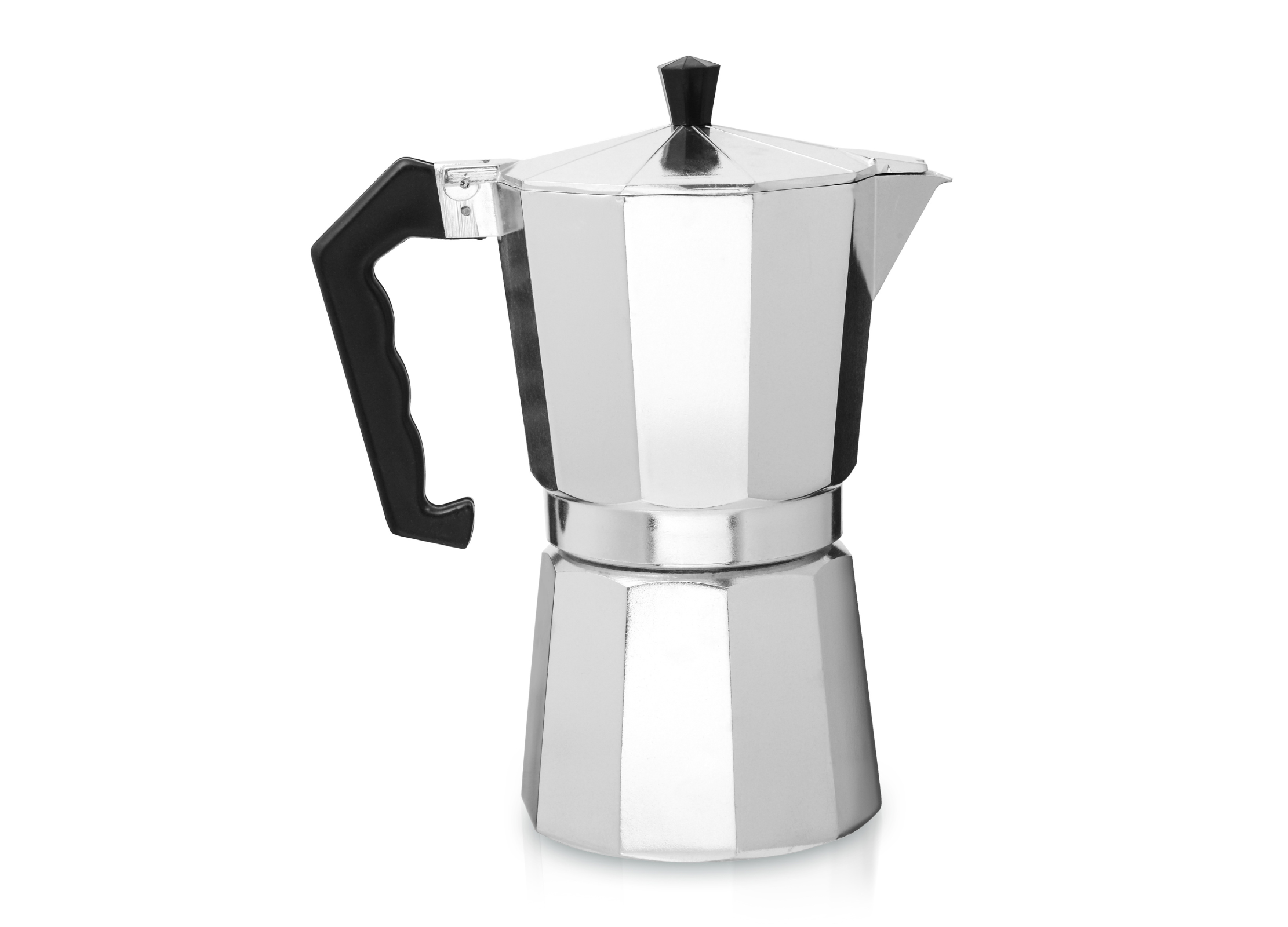 Ein Espressokocher vor weißem Hintergrund