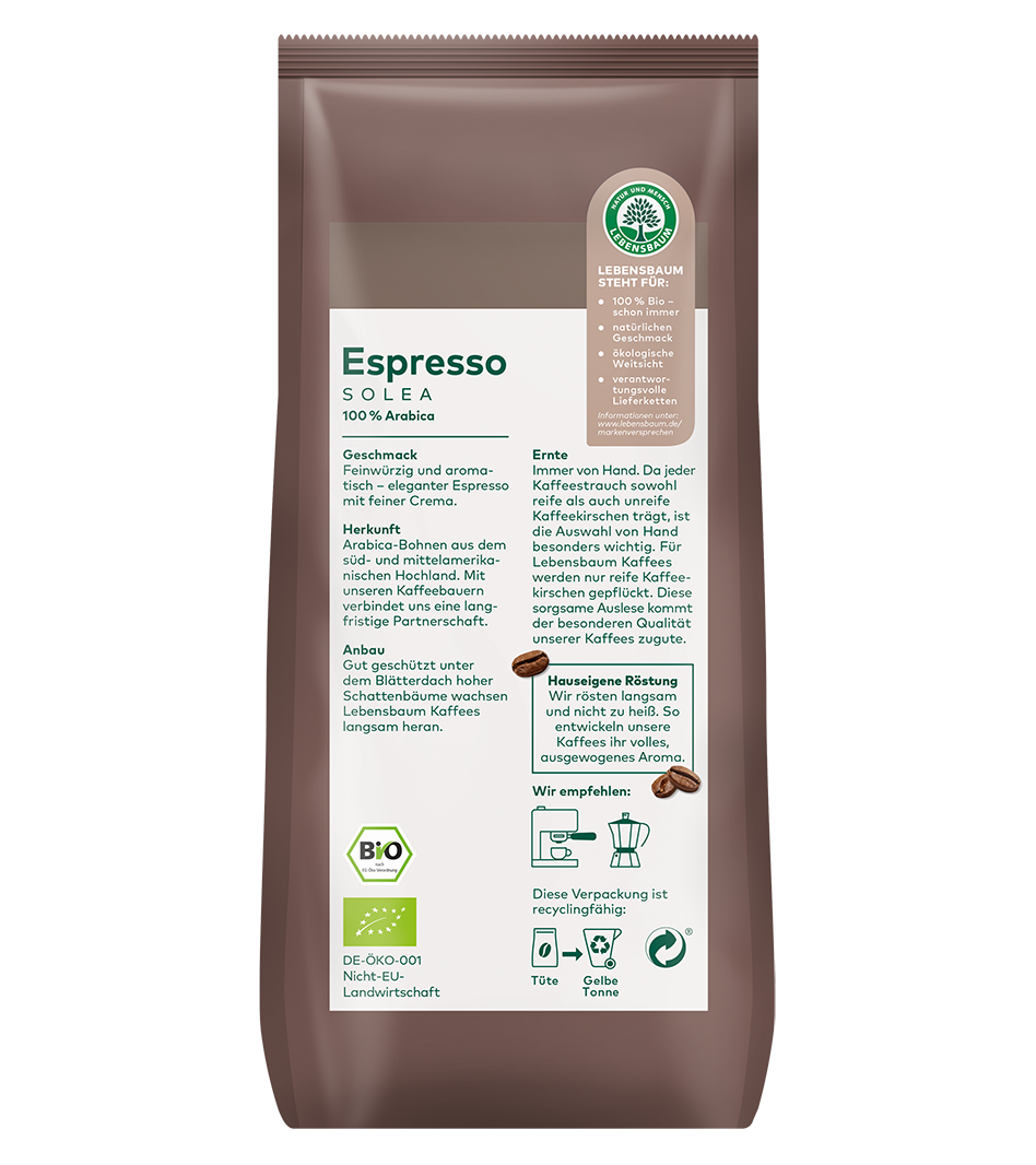 Bio Espresso Solea Kaffee Rückseite