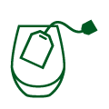 Grüne Illustration einer Glastasse mit Etikett und Teebeutel an grüner Schnur, Cold-Brew-Konzept
