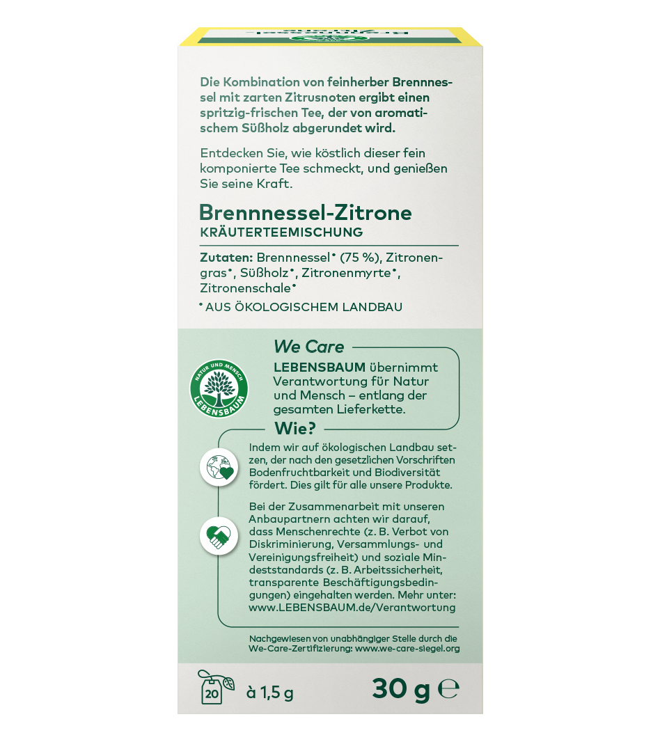 Bio Brennessel-Zitrone Tee Rückseite