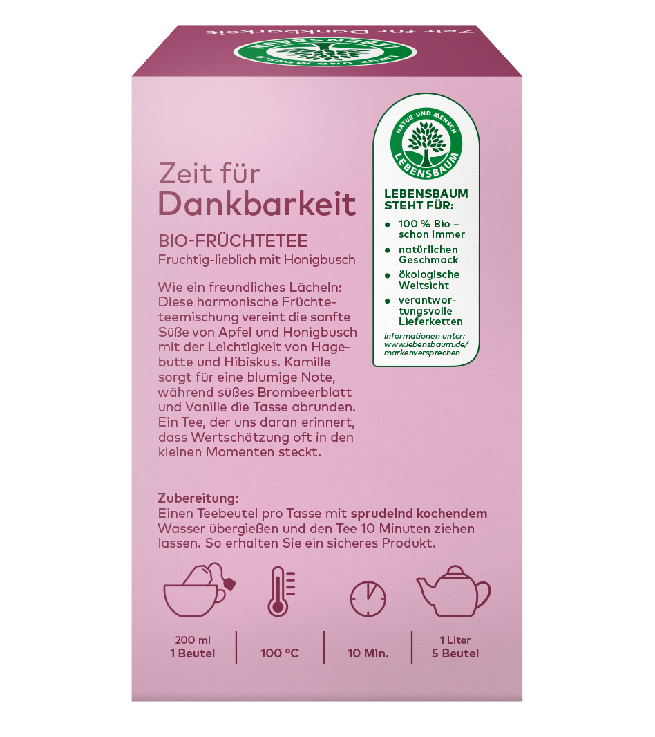 Bio Zeit für Dankbarkeit Tee Rückseite
