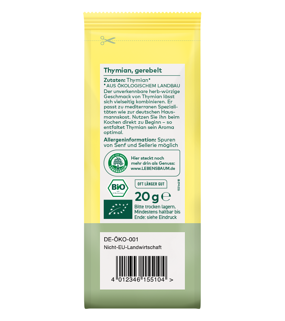 Bio-Thymian Verpackung Rückseite
