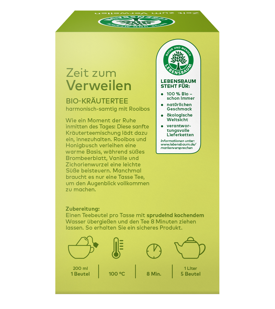 Bio Zeit zum Verweilen Tee Rückseite