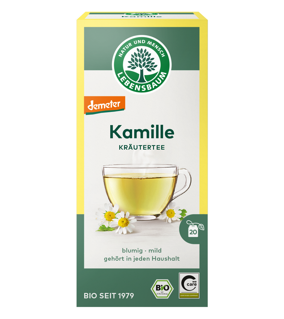 Lebensbaum Kamille Kräutertee, Bio, 20 Teebeutel, Demeter-zertifiziert, blumig-milder Geschmack