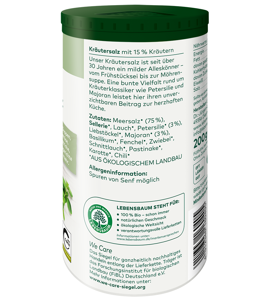 Kräutersalz mit 15% Kräutern in grüner Dose, Bio-Qualität mit Petersilie, Majoran und Chili